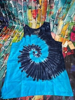 U.S. Vintage Blue and Navy Spiral Tie-Dye Tank Top large